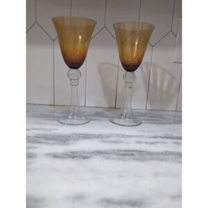IL Caffe Grande Amber Goblet Glassware, Stemware Water Cocktail Glasses Set of 2